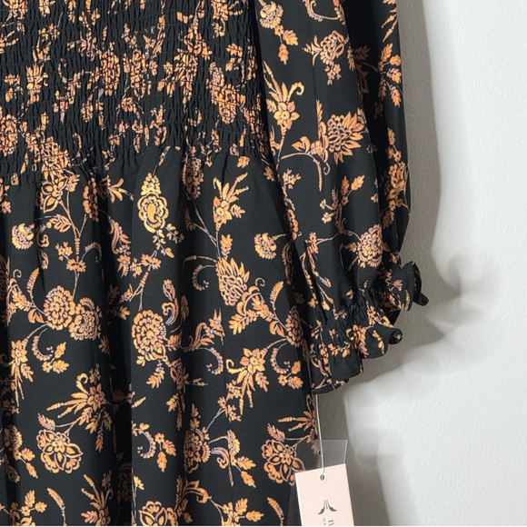 NWT Nanette Lepore Midi Dress Black Orange On/ Off Shoulder Shirred Bodice Sz 16 - Picture 4 of 15